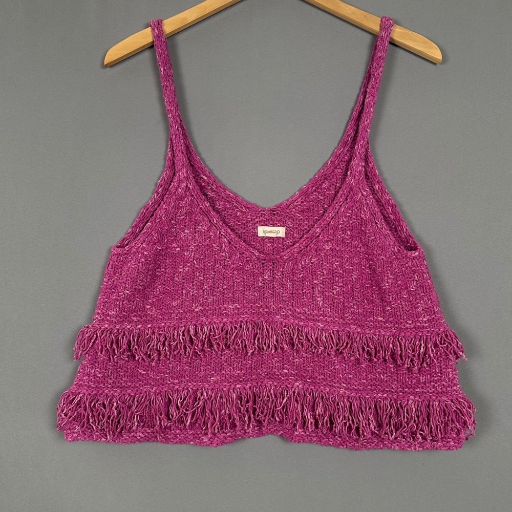 Pilcro Anthropologie Pink Fringe Knit Camisole Tank Top Small OB1910904 Magenta